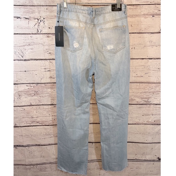 AMERICAN BAZI Jeans Distressed High Rise Wide Leg Light Wash-13 - Picture 2 of 3